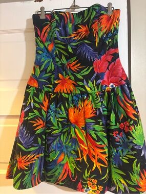 Vintage Vibrant Tropical Strapless - Black Neon Floral  SM
